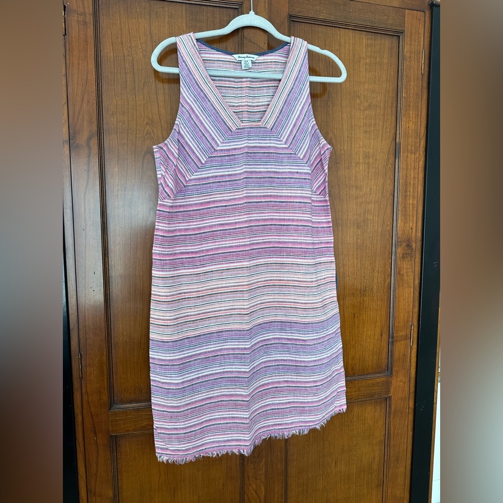 Tommy Bahama Pink and Purple Striped Sleeveless Shift Dress